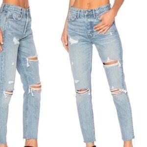 BY GIRLFRIEND DENIM LIGHT WASH 👖 JEANS! DISTRESSED MID WASH HIGH QUALITY!